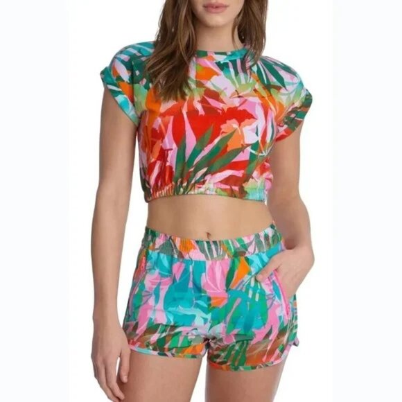 NWT Juicy Couture palm print cotton French Terry crop top & shorts bundle set - Picture 2 of 12